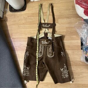 German Oktoberfest Bavarian Lederhosen Men Cowhide Real Leather Matching Short